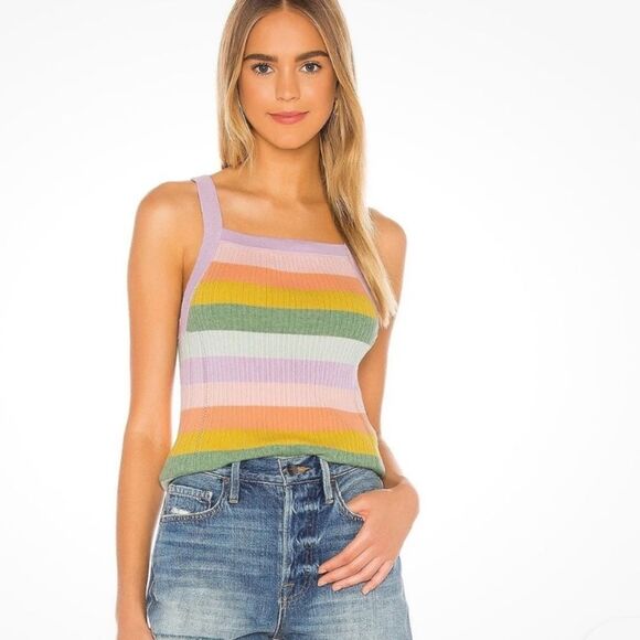 27 Miles Malibu Tops - 27 Miles Malibu Sherbet Pastel Stripe Multicolor Brielle Knit Tank Size L NWT